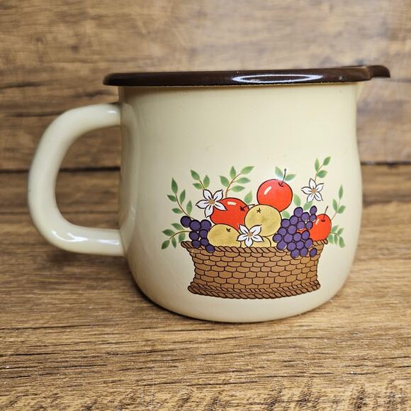 VIntage 1986 Enamel tin Pitcher Mug FTDA Fruit - Picture 2 of 5